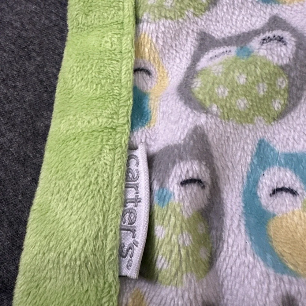 Carters Owl Baby Security Blanket Lovey Plush Stuffed Velour Green Gray‎ Teal